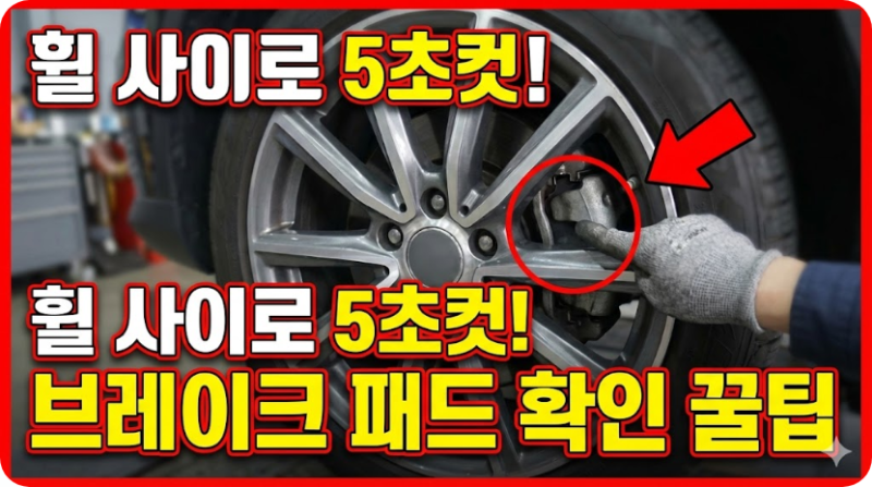 휠 사이로 보는 브레이크 패드 확인 방법