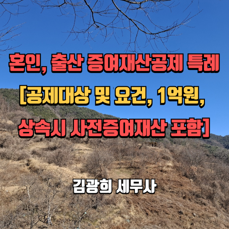  혼인, 출산 증여재산공제 특례[공제대상 및 요건, 통합 한도 1억원, 상속시 사전증여재산 포함]