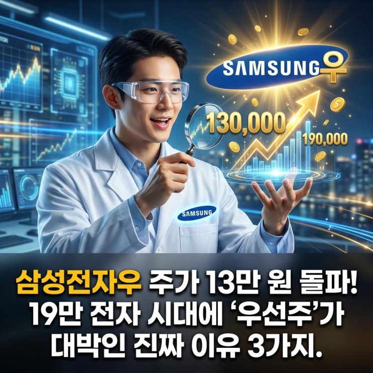  삼성전자우 주가 13만 원 돌파! 19만 전자 시대에 '우선주'가 대박인 진짜 이유 3가지.