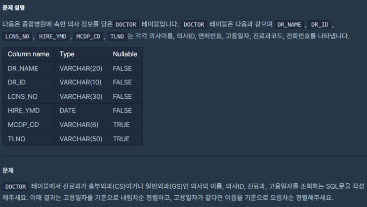 SQL_프로그래머스_흉부외과 또는 일반외과 의사 목록 출력하기