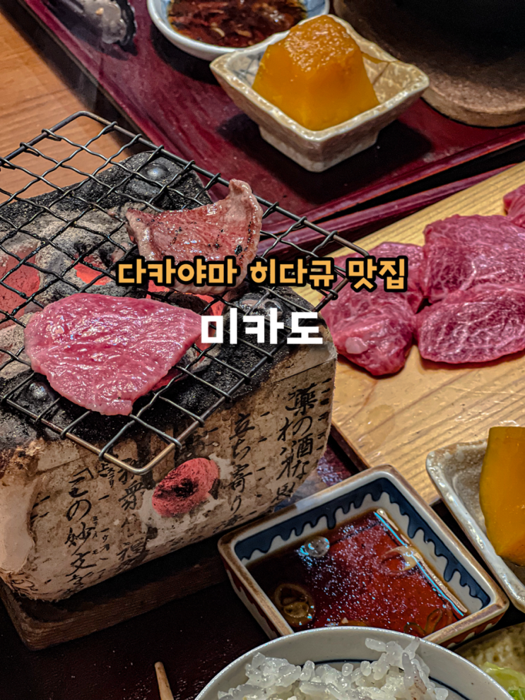  일본 나고야 다카야마 맛집 화로에 직접 구워 먹는 기막힌 마블링의 히다규 미카도