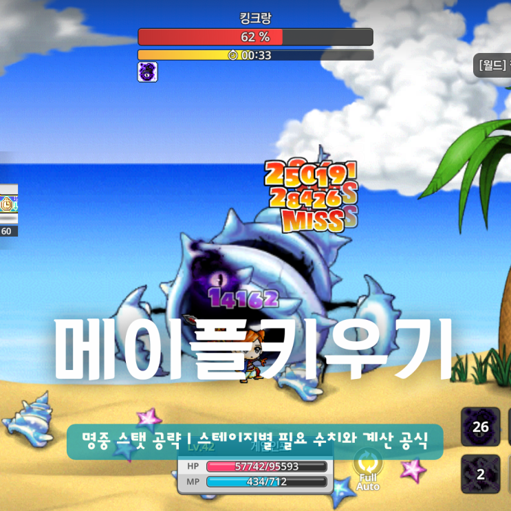  메이플키우기 명중 스탯 공략 | 스테이지별 필요 수치와 계산 공식