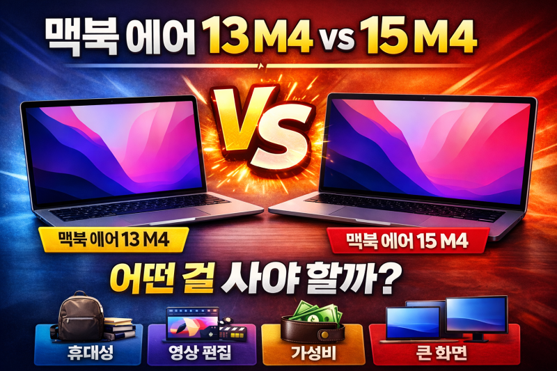 애플 맥북 에어 13 M4 vs 15 M4 비교, 용도별 선택 가이드