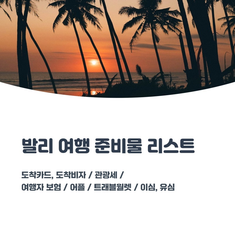 [발리] 여행 준비물 리스트(도착카드 도착비자, 관광세 / 여행자 보험, 어플, 트래블월렛, 유....