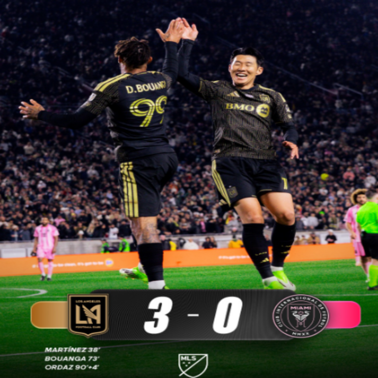 손메대전으로 치뤄진 MLS 개막전 승자는 LAFC!! 손흥민 1도움과 마르티네스-부앙가-오르다스 연속골로 마이애미에 3-0 완승!! 옥의티라면 메시와 유니폼교환을 막은 산토스감독!