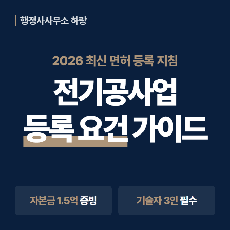  전기공사업 등록 요건 총정리 | 2026년 자본금·기술인력·절차 완벽 가이드 [하랑 인사이트]