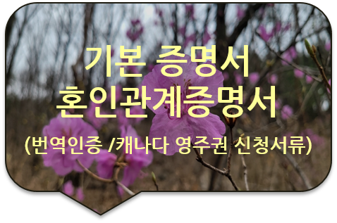 캐나다 몬트리올/ 캘거리 영주권 신청, 기본증명서 /가족관계증명서 /혼인관계증명서 번역공증(대행)