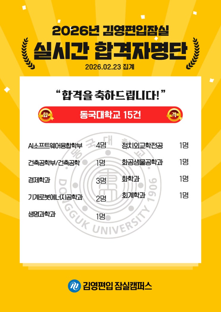  김영편입 잠실_26대비 실시간 합격_동국대학교