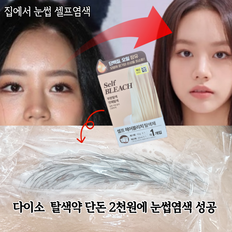  숯검댕이 눈썹 염색방법, 방치시간, 탈색꿀팁, 가격(ft.다이소 탈색약) 솔직후기