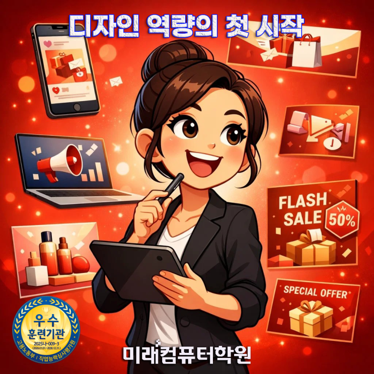   부산 국비지원 포토샵·일러스트 이미지 편집디자인 과정GTQ 자격증 + 쇼핑몰·웹디자인 실무까지 완성하는 주말 디자인 교육
