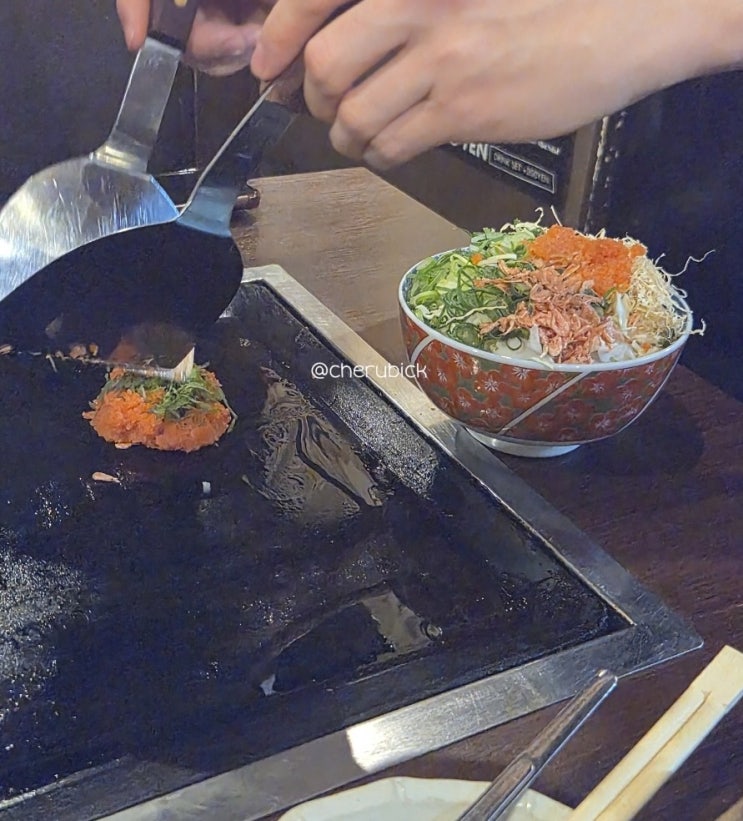  교토 몬자야끼 맛집 하나타누키 내돈내산, 첫 몬자야끼 대성공