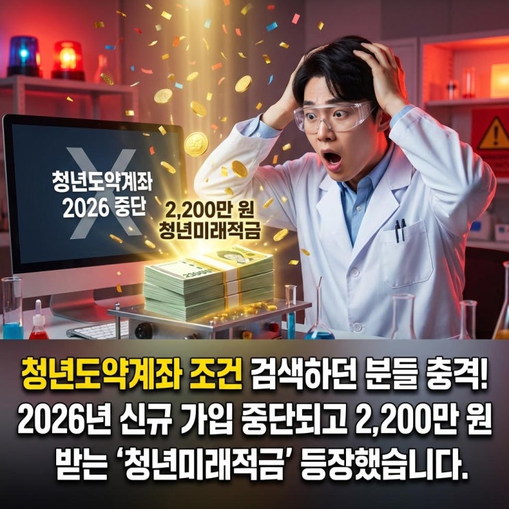  청년도약계좌 조건 검색하던 분들 충격! 2026년 신규 가입 중단되고 2,200만 원 받는 '청년미래적금' 등장했습니다.