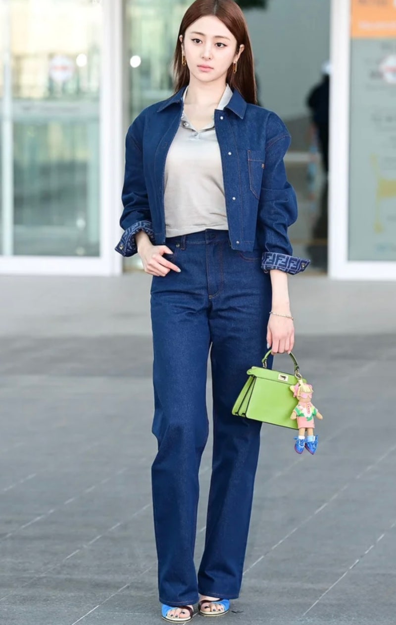 LE SSERAFIM's Huh Yunjin's Airport Style: Fendi Denim Set & Peekaboo I See U Bag - Full Price Guide