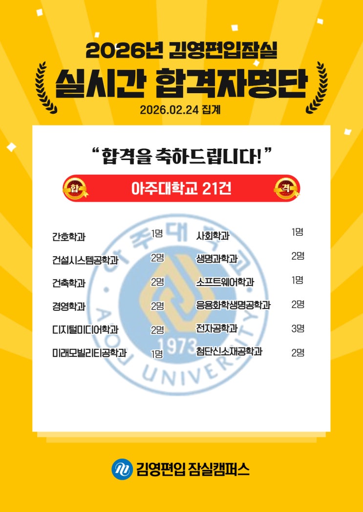  김영편입 잠실_26대비 실시간 합격_아주대학교