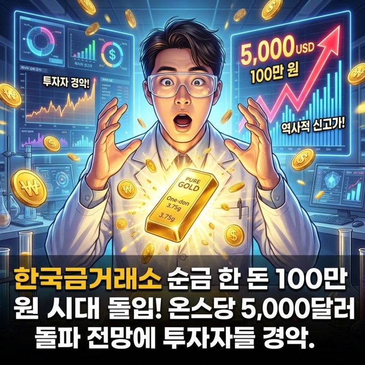  한국금거래소 순금 한 돈 100만 원 시대 돌입! 온스당 5,000달러 돌파 전망에 투자자들 경악.