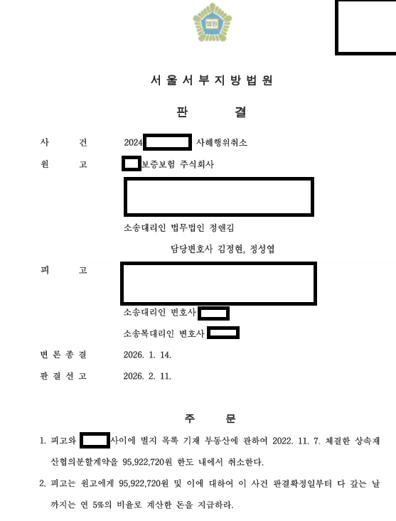  사해행위취소소송 승소사례: 채무자가 상속재산분할협의로 넘긴 부동산 지분 원물반환