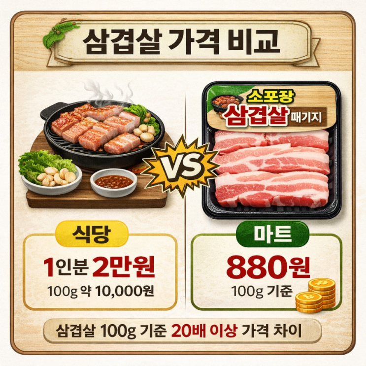  물가 상승 시대, 삼겹살 가격 비교로 보는 소비 전략