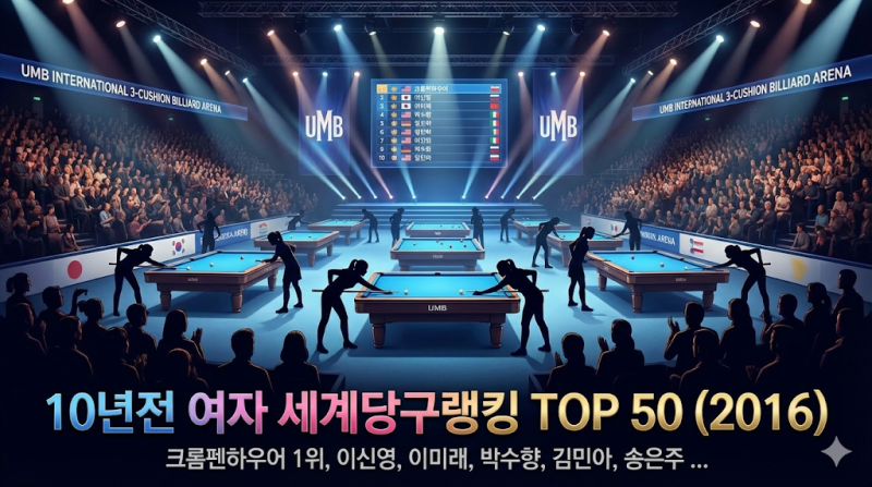 지난 여자 세계당구랭킹 TOP 50 - 크롬펜하우어 1위 이신영 히다 오리에 이미래 (2016 리스트)"