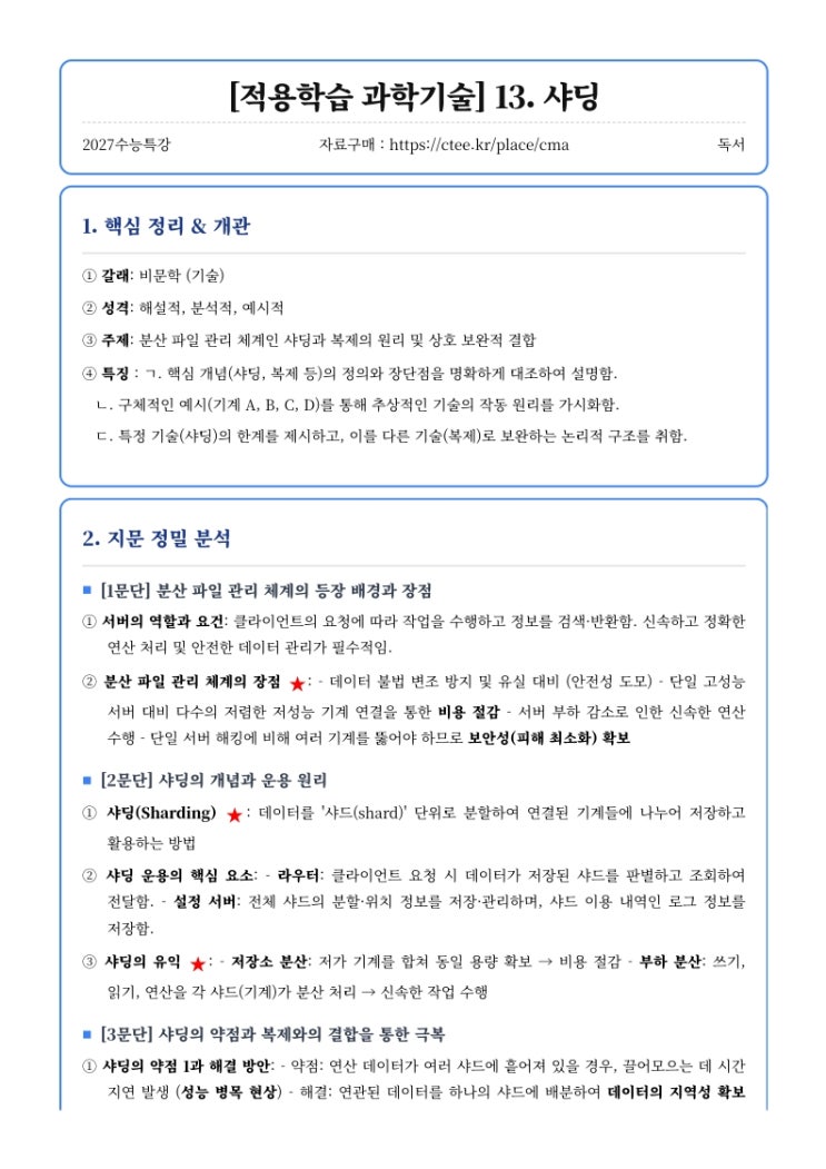  2027수능특강 독서 [적용학습 과학기술] 13. 샤딩 핵심정리 [수원CMA면접대비학원]