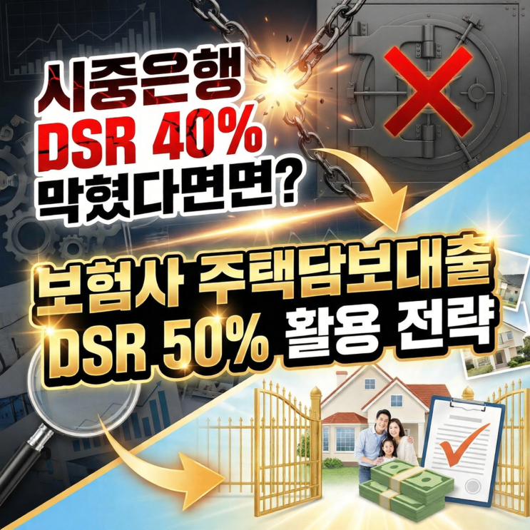  시중은행 DSR 40% 막혔다면? 보험사 주택담보대출 DSR 50% 활용 전략