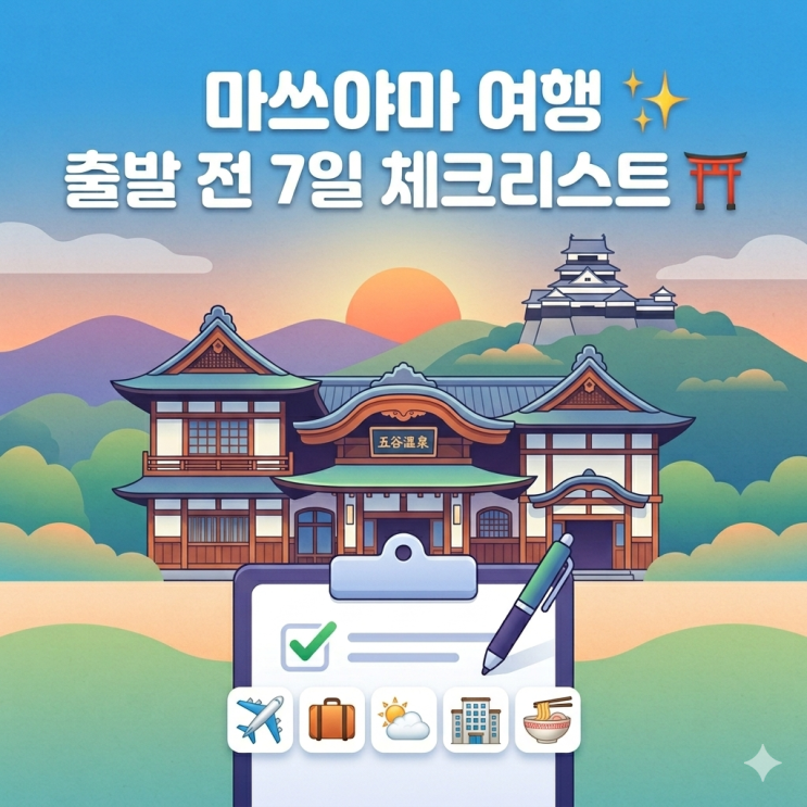  마쓰야마 여행 준비 체크리스트 (출발 전 7일 완벽 가이드 2026)