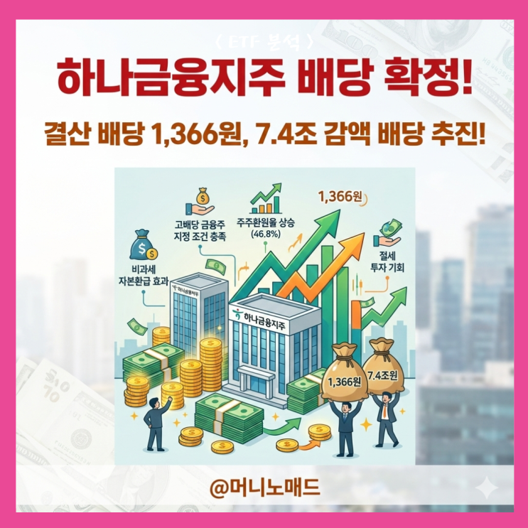  하나금융지주 배당금 확정, 결산 1,366원과  7.4조 감액 배당 추진까지