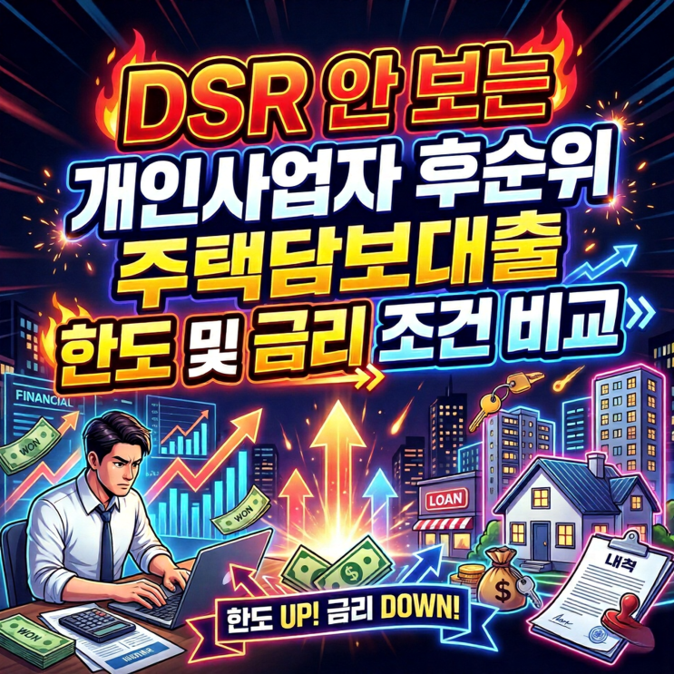  DSR 안 보는 개인사업자 후순위 주택담보대출 한도 및 금리 조건 비교