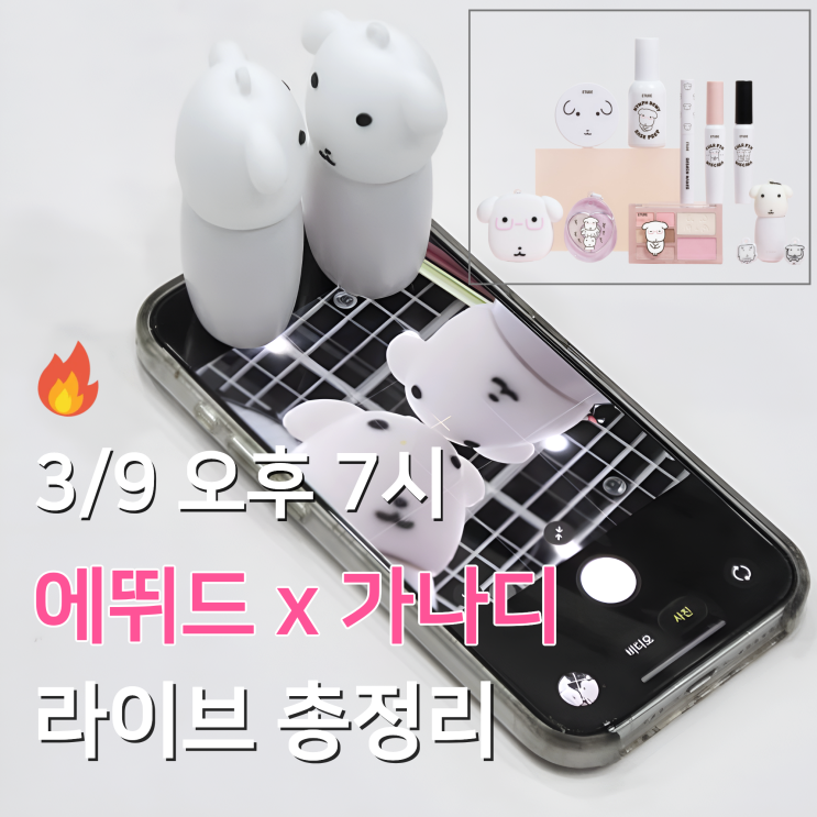  3/9 오후 7시 에뛰드 x 가나디 콜라보 런칭 라이브 할인·굿즈 총정리