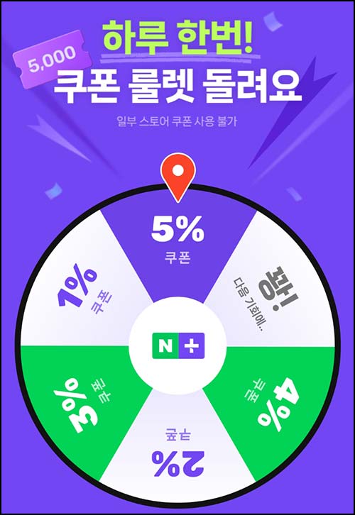  네이버플러스 스토어 룰렛이벤트(렌덤 할인쿠폰~5%)즉당