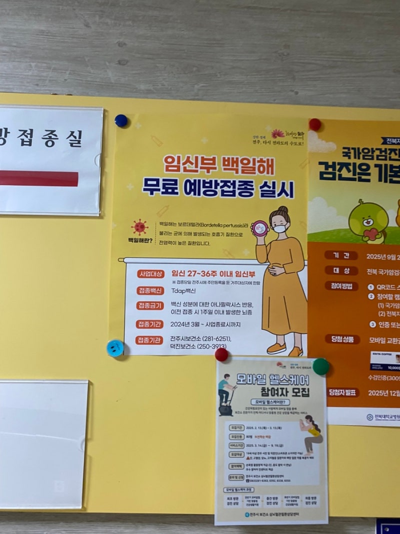 전주보건소 임산부 무료 백일해접종 준비물 (남편무료)
