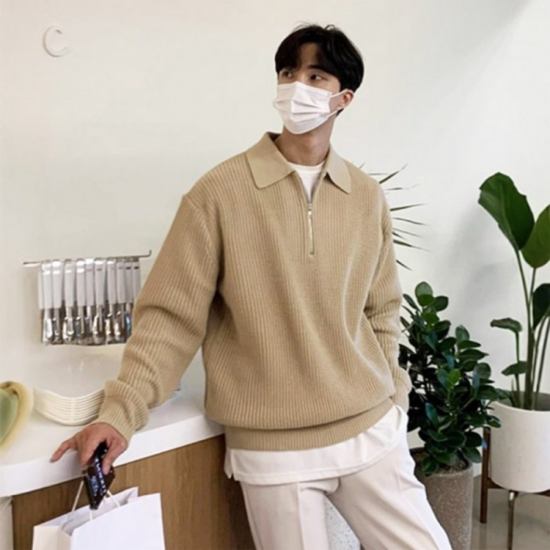 가을 겨울 필수템 남성 카라형 반집업 긴팔 니트 티셔츠