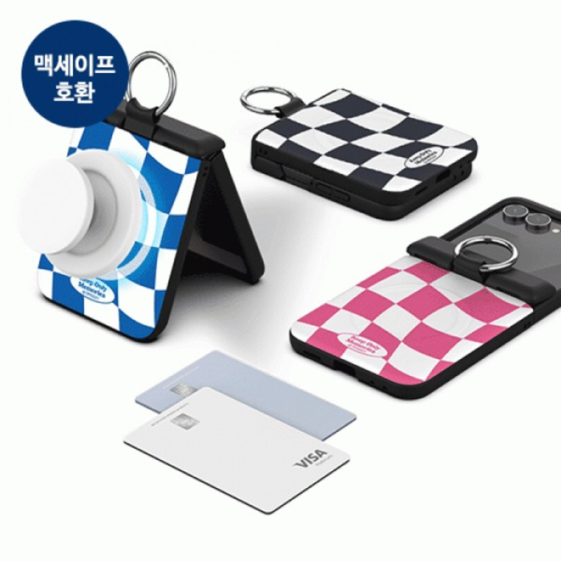 Z플립6 카드케이스 체커보드 히든보호 마그네틱 카드 도어 범퍼
