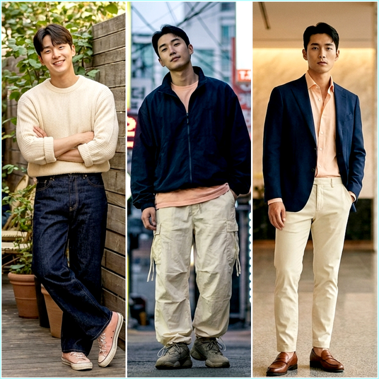  남자 봄코디 패션 코디 추천 실패 없는 네이비 버터크림 룩
