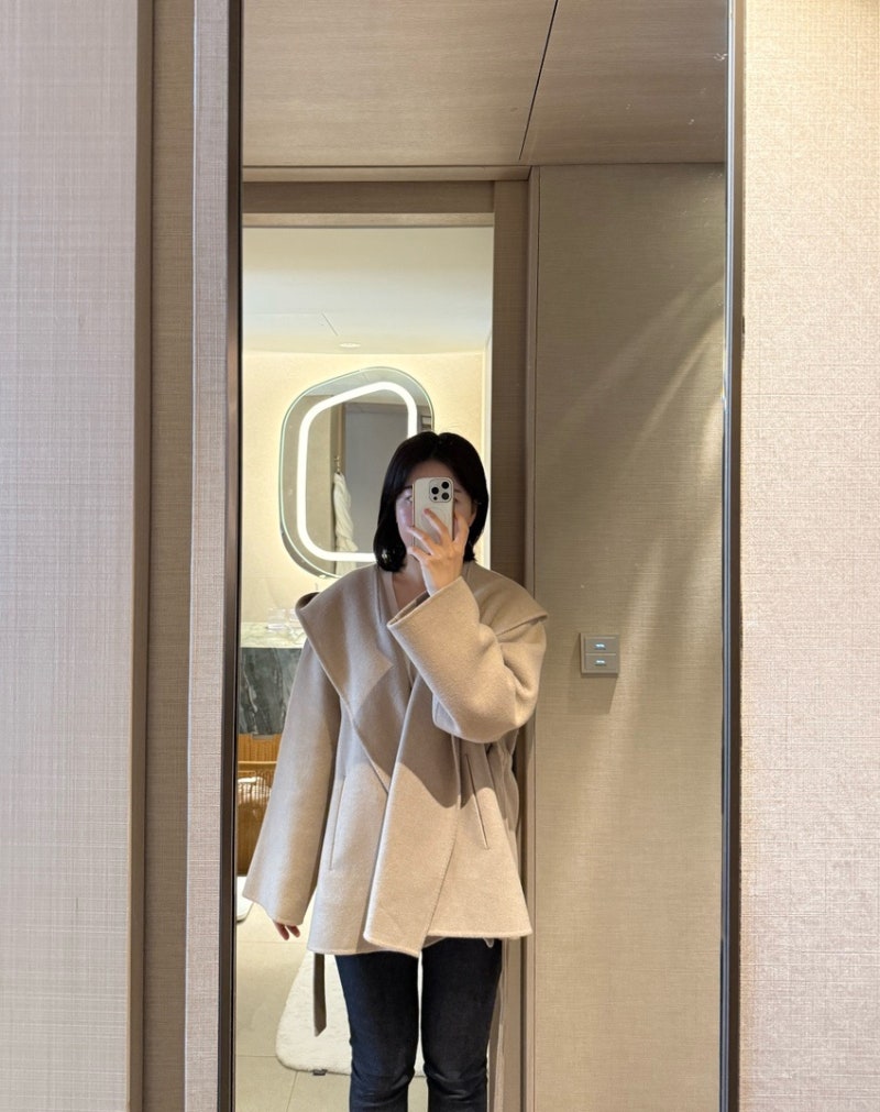 한섬 더캐시미어 캐시미어 블렌드 후드 하프코트 구매후기