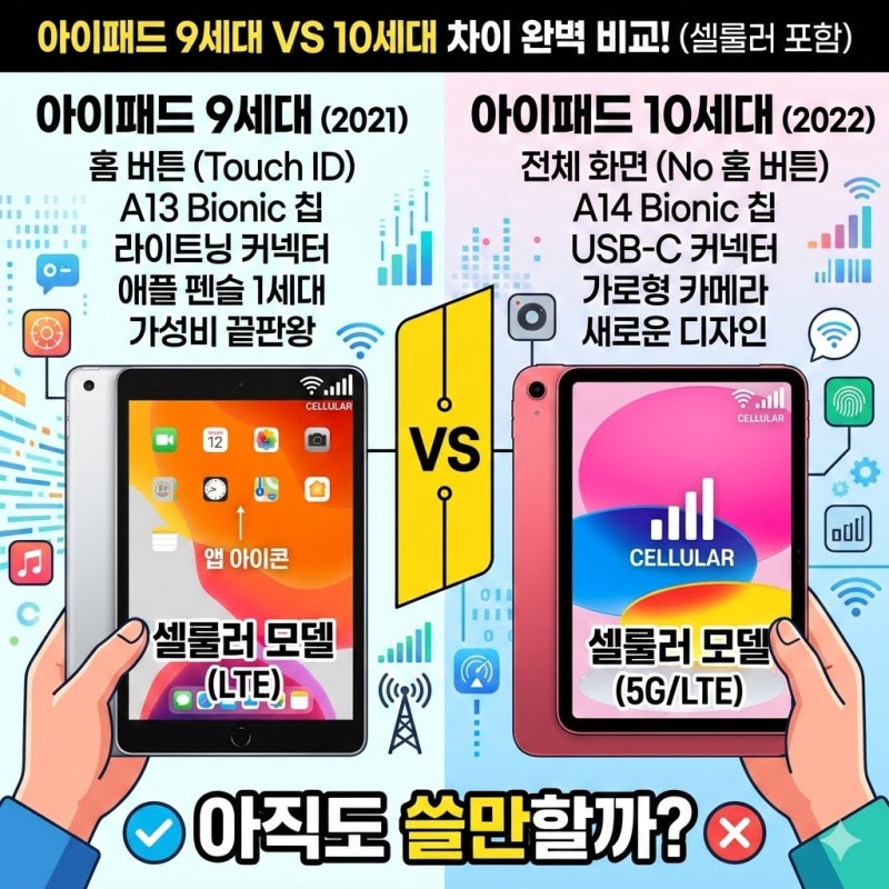 아이패드 10세대 9세대 차이 비교 셀룰러 포함 아직도 쓸만할까