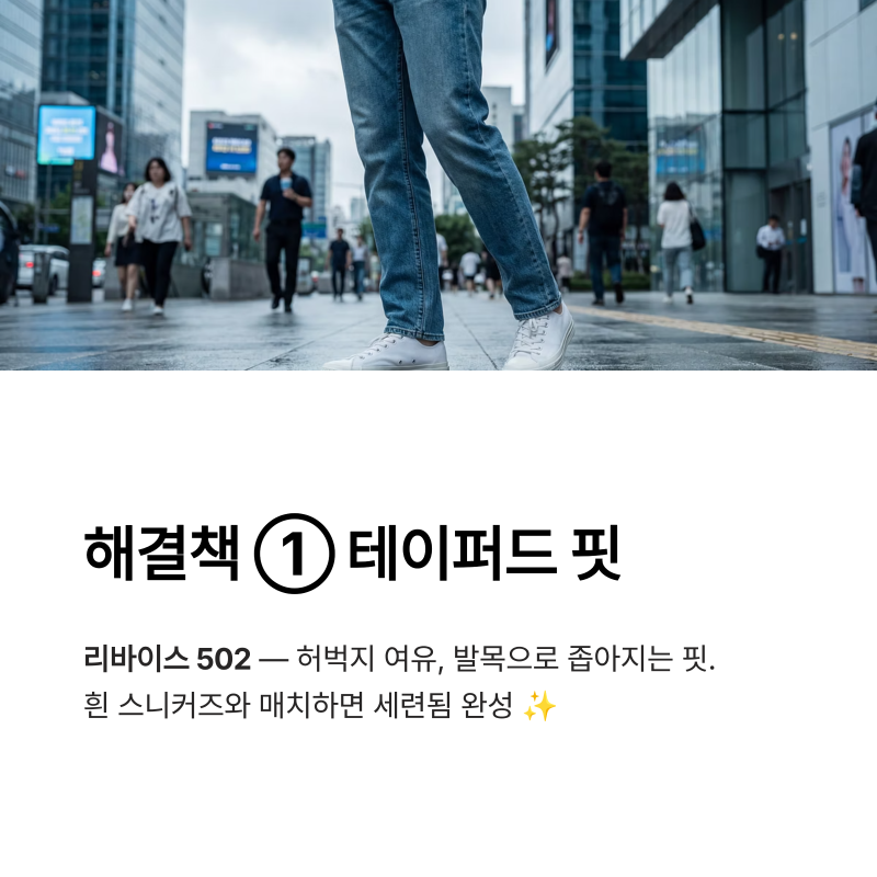 [체형별 가이드] 허벅지 굵은 남자 청바지 추천! 리바이스 502 테이퍼드핏 사이즈 팁