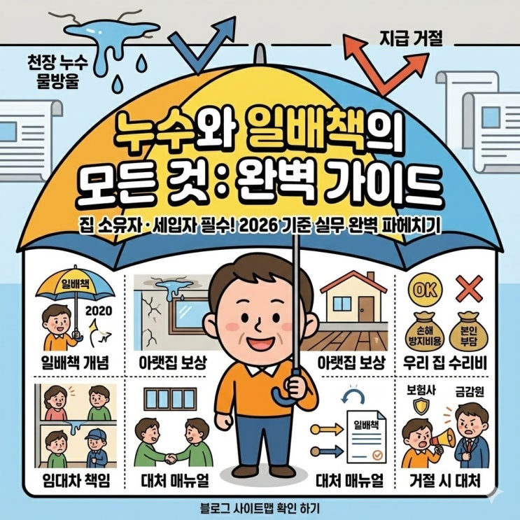  아파트 누수 발생 시 완벽 대처법: 일배책으로 아랫집 보상부터 우리집 수리비까지 (2026년 최신)