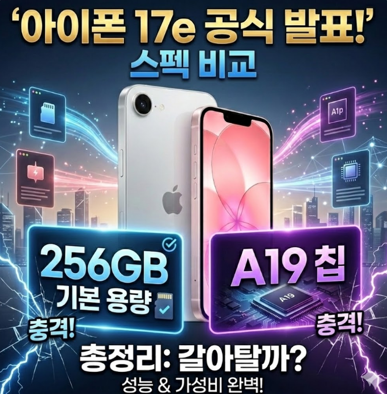 아이폰 17e 공식 발표 스펙 정리! 256GB 기본 용량과 A19 칩의 충격