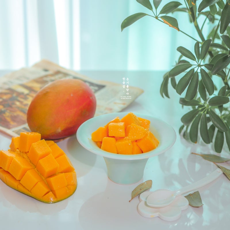 애플망고 후숙 확인 애플망고 자르는법 까는법 망고 자르기 편하게 먹는법