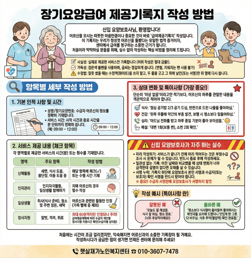 장기요양급여 제공기록지 작성 방법