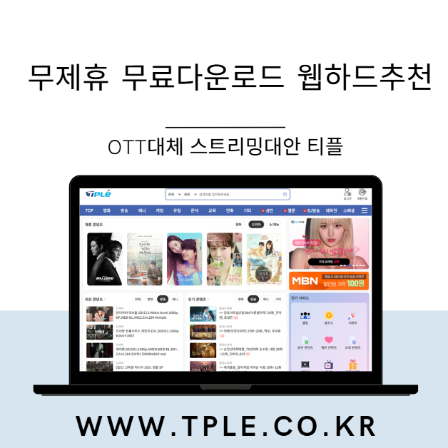  무제휴 무료다운로드 웹하드추천, OTT대체 스트리밍대안 티플