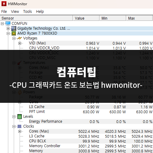 컴퓨터 CPU 그래픽카드 온도 보는법 hwmonitor