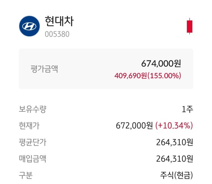 초보 주린이 주부 현대차 주식 결과