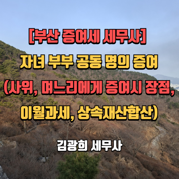  [부산 증여세 세무사] 자녀 부부 공동 명의 증여(사위, 며느리에게 증여시 장점, 이월과세, 상속재산합산)