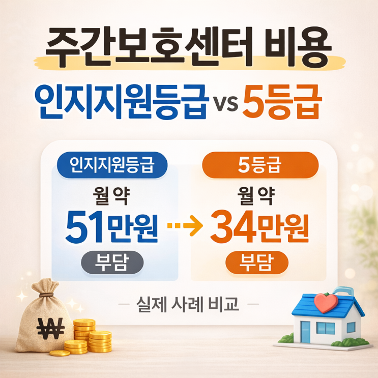  청주주간보호센터, 청주 흥덕구 주간보호 : 인지 지원 등급에서 5등급으로 바뀌면 비용은 얼마나 달라질까요? (실제 이용 사례)
