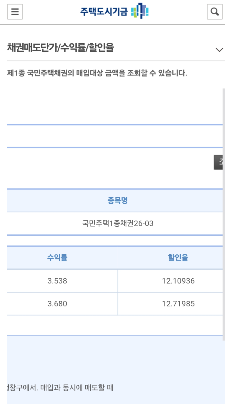  [자산관리] 소유권이전채권(국민주택채권) 의무매입비율 및 채권할인율 조회 방법