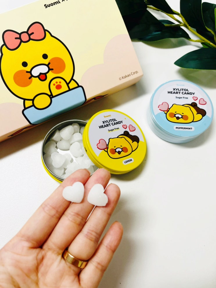  화이트데이 기념일 선물세트 추천 춘식이 무설탕 자일리톨 하트 캔디  레몬,페퍼민트맛