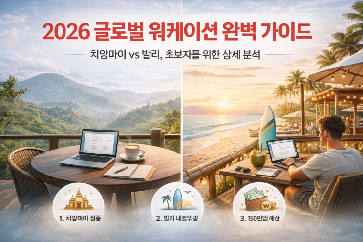  2026 글로벌 워케이션 완벽 가이드: 태국 치앙마이 vs 인도네시아 발리, 초보자를 위한 150만 원의 행복