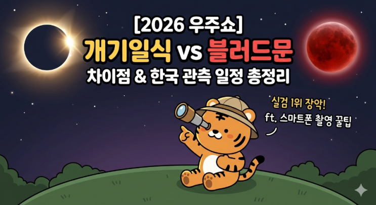  [2026 우주쇼] 실검 1위 장악! '개기일식'과 '블러드문' 차이점, 한국 관측 일정 총정리 (ft. 스마트폰 촬영 꿀팁)