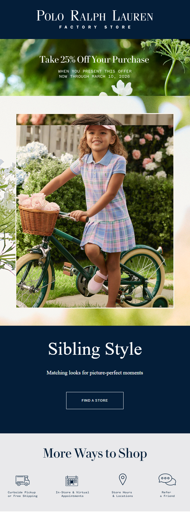  폴로 아울렛(아웃렛) 25%할인 쿠폰 공유(Polo Factory Stores 25% off)캐나다 및 미국(하와이 가능), 2026년3월10일까지